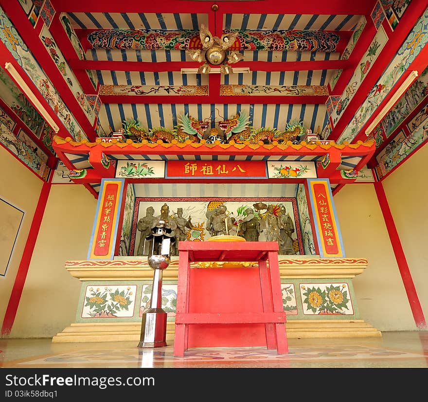 Part of beautyful Chinese shrine and the blue sky, Chonburi- East of Thailand