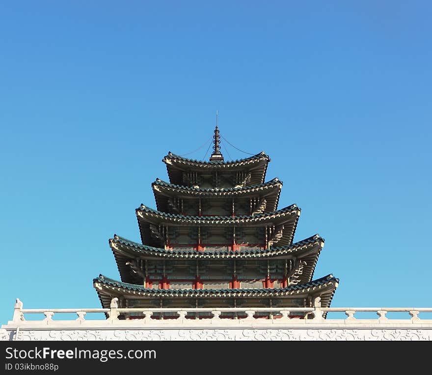 Ancient palace in south korea with blue sky