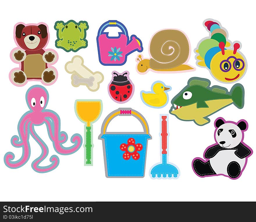 Sticker-like illustrations for kids including animals