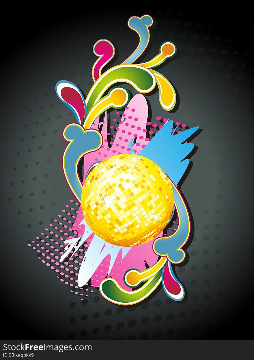 Abstract modern vector illustration,floral elements and discoball