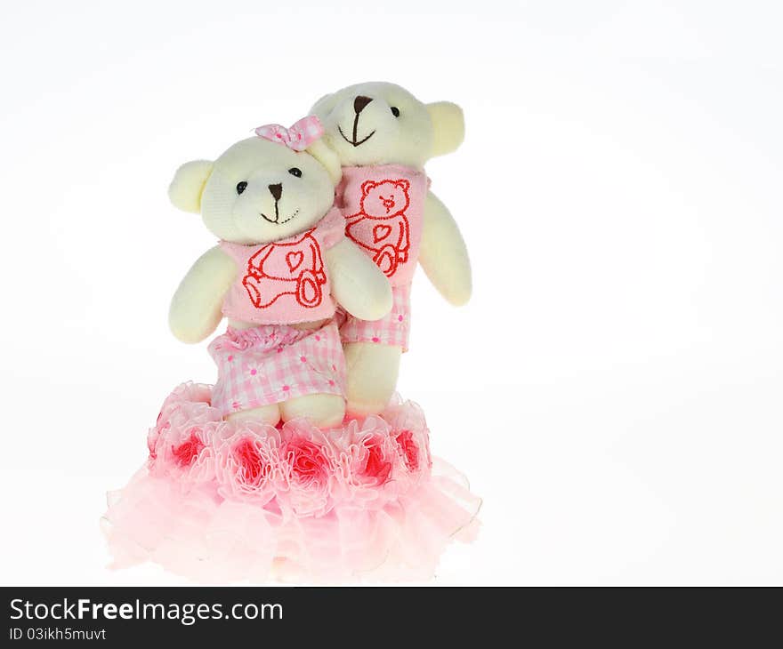 Bear bride and groom doll on white background