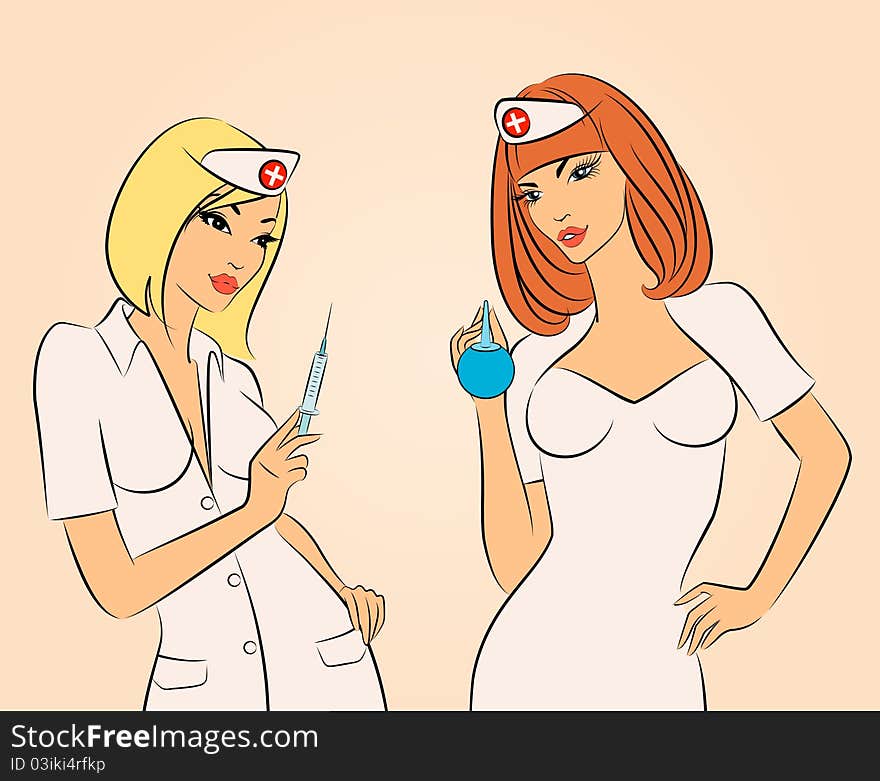 Nurse ready to make an injection,illustration for a design