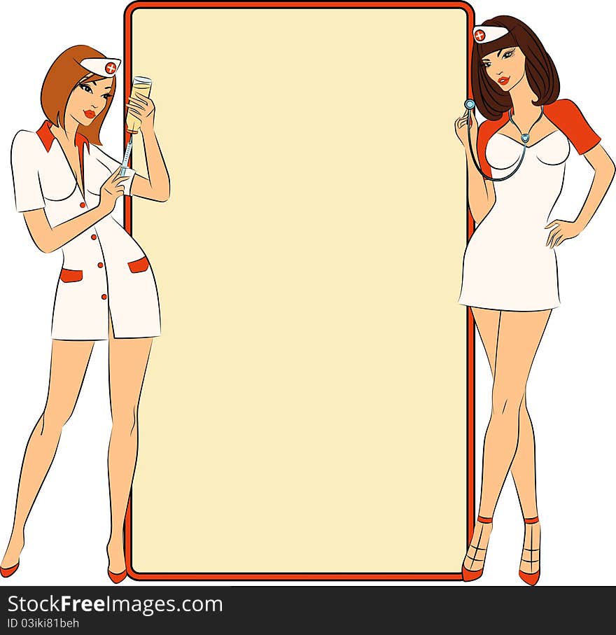 Nurses ready to make an injection,illustration for a design