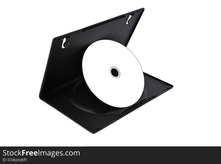 Dvd optical drive and box on a white background