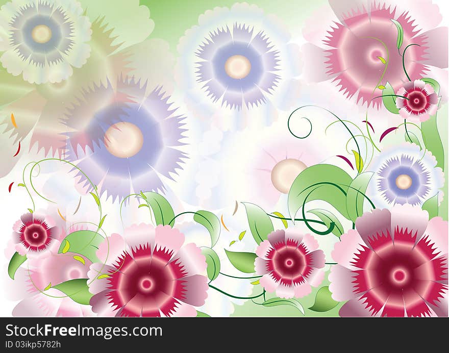 Color background with flowers and leaves. Color background with flowers and leaves