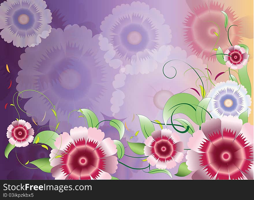 Color background with flowers and leaves. Color background with flowers and leaves