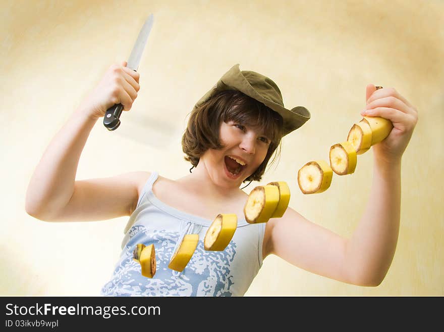 The Girl With a Knife and banana