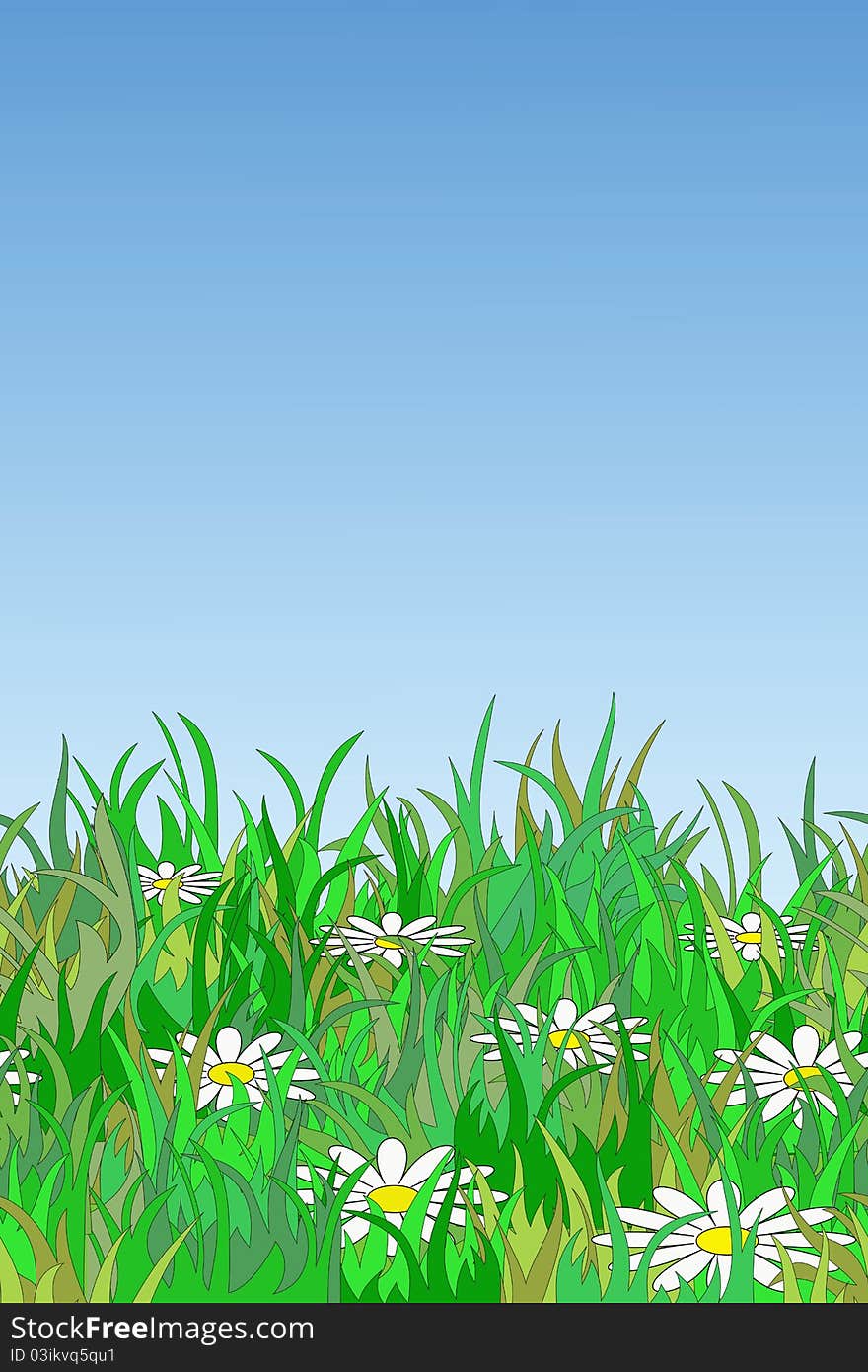 Chamomiles in grass with free space for your text (seamless). Chamomiles in grass with free space for your text (seamless)