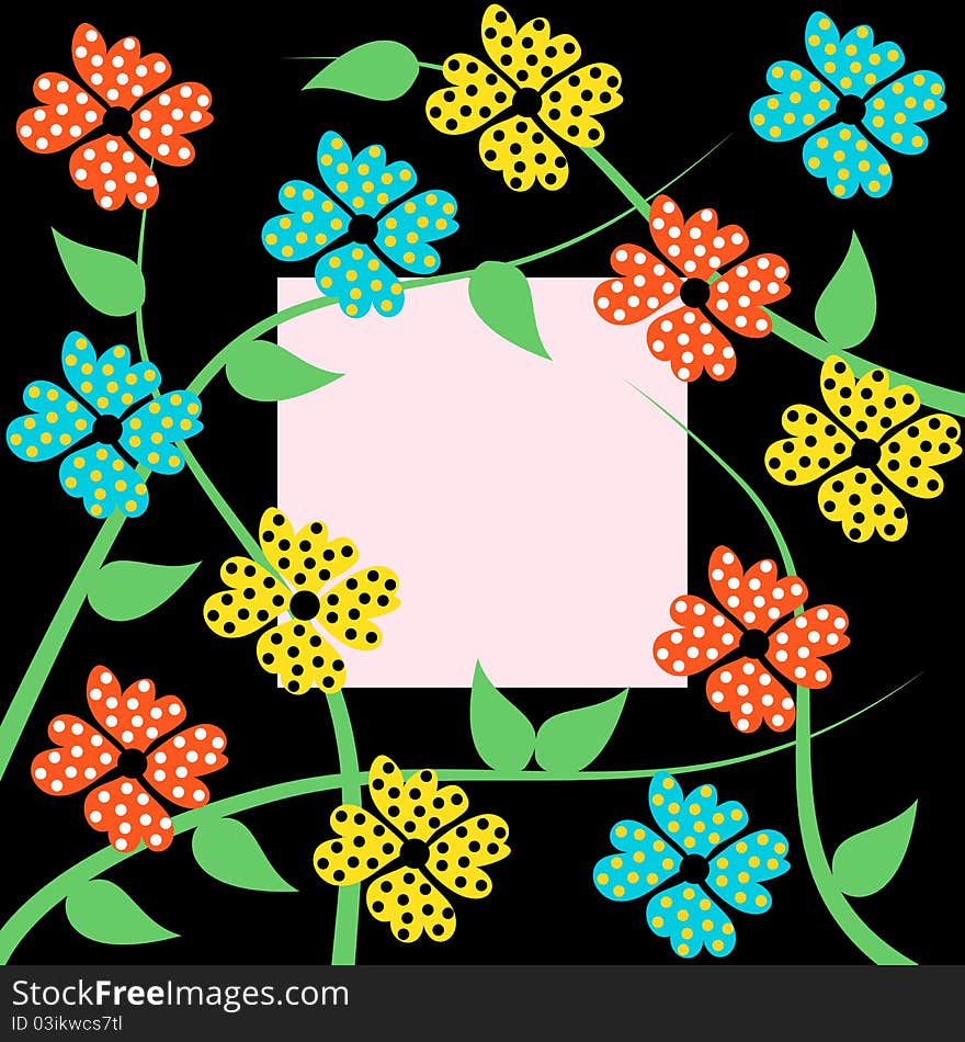 Black background with flowers in modern style and free space for your text. Black background with flowers in modern style and free space for your text