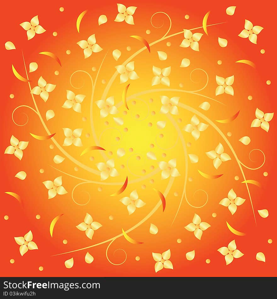 Orange background with floral whirlwind. Orange background with floral whirlwind