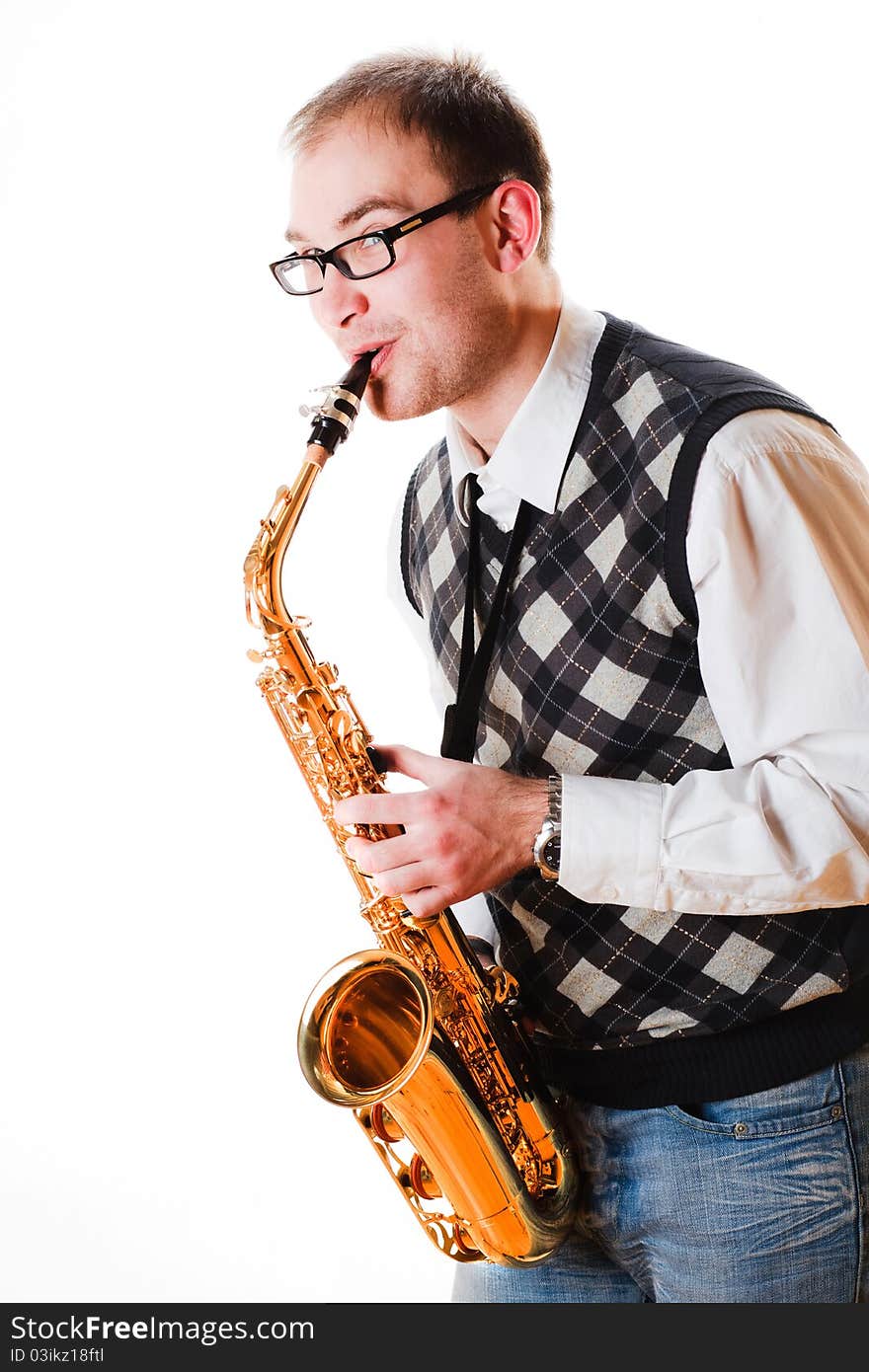 Portrait of a man with a saxophone