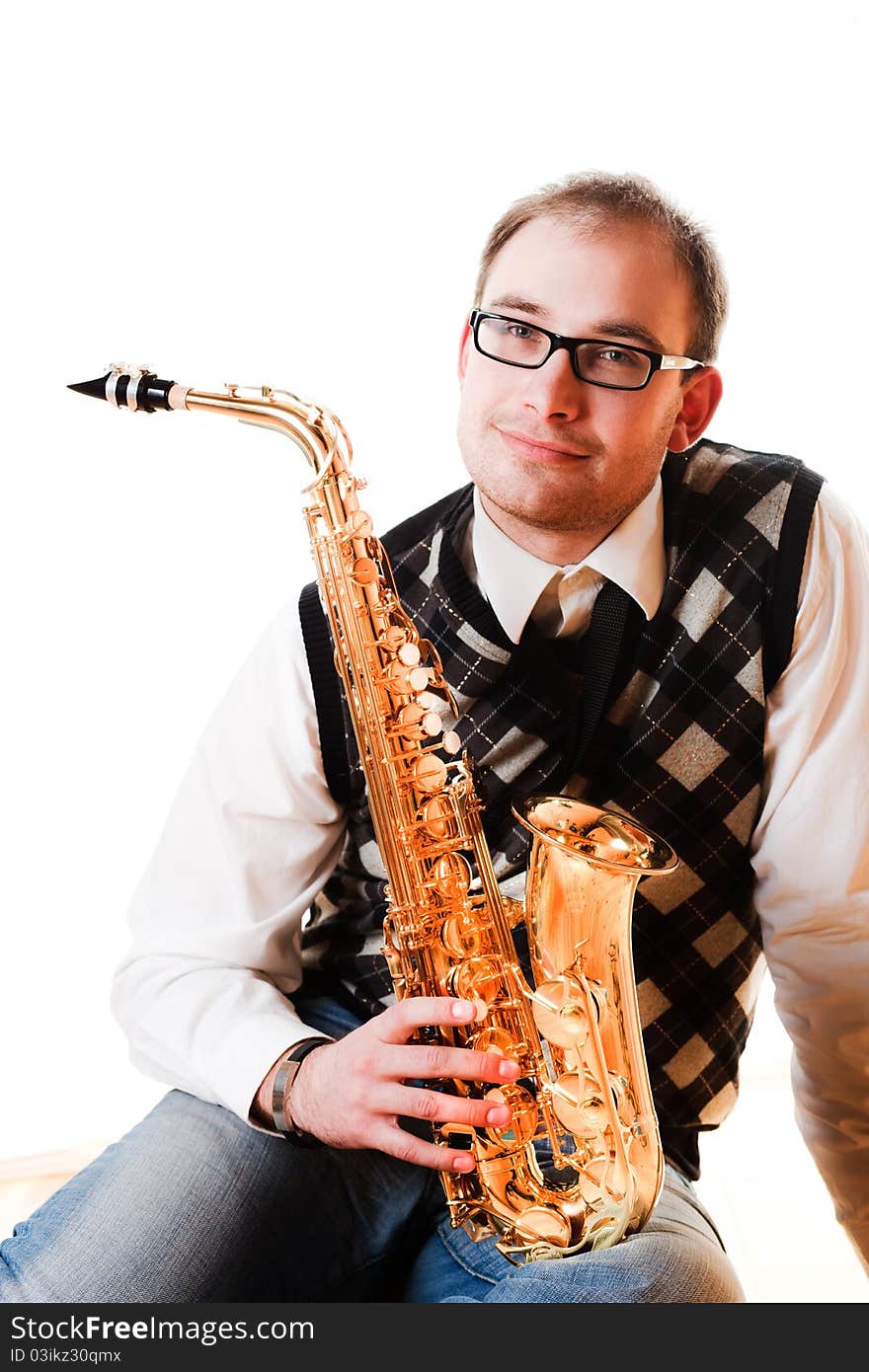 Portrait of a man with a saxophone