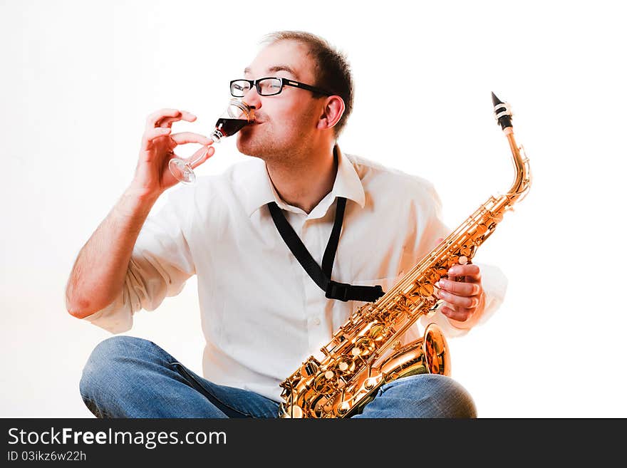 Portrait of a man with a saxophone