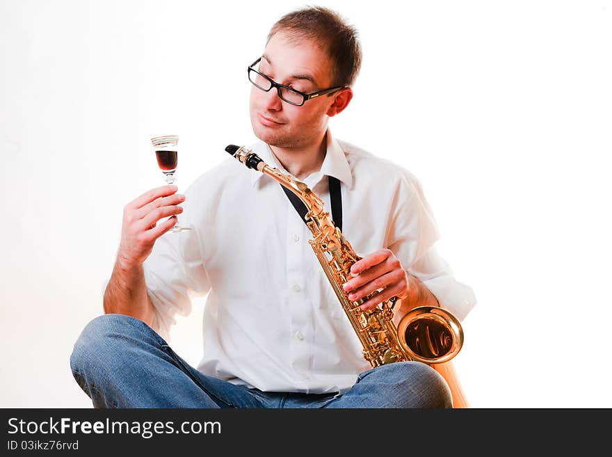 Portrait of a man with a saxophone