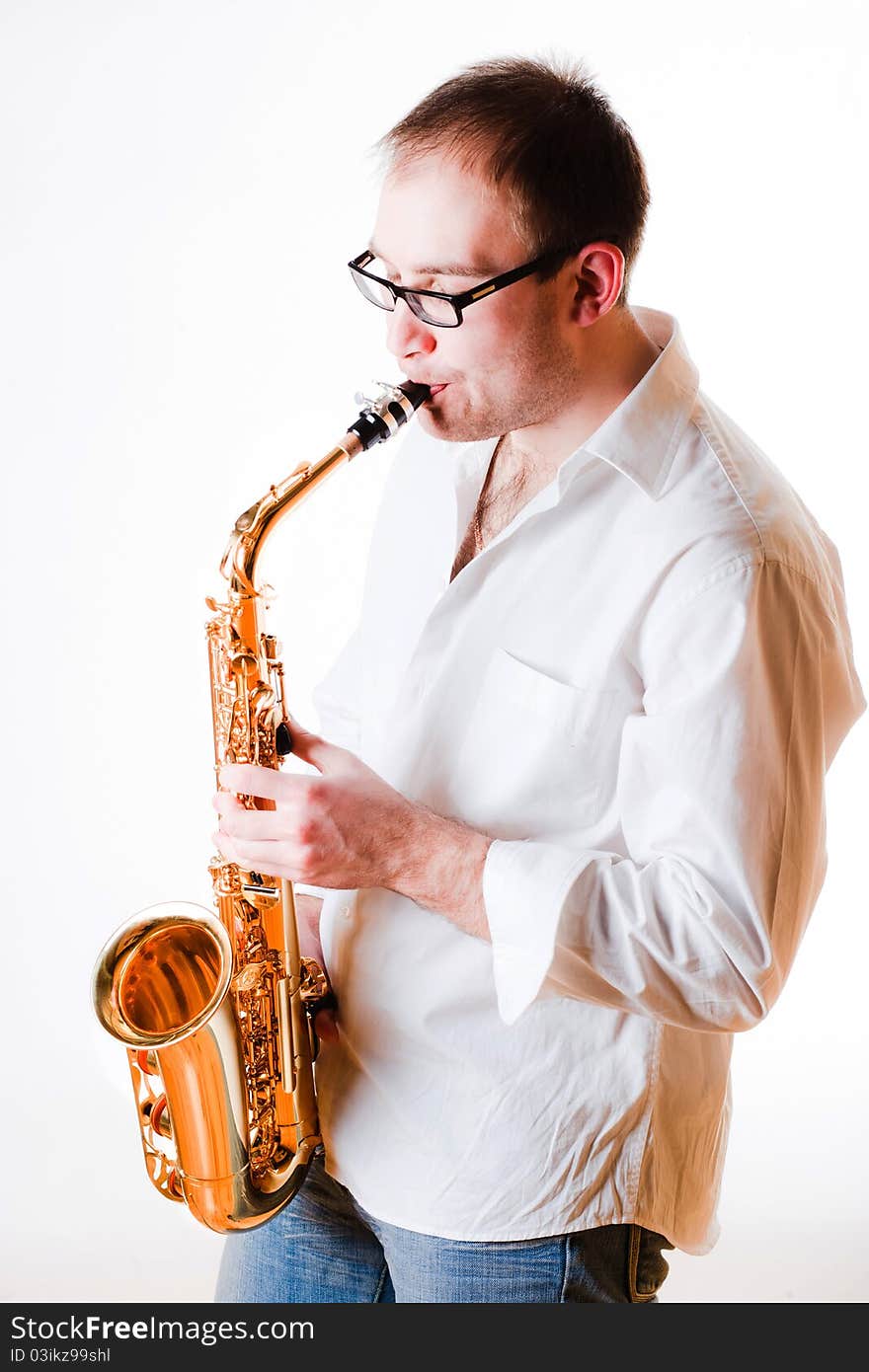 Portrait of a man with a saxophone