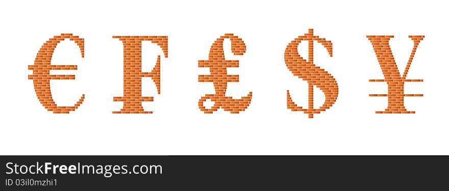 Stylized currency symbols are shown in the picture. Stylized currency symbols are shown in the picture.