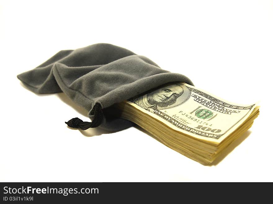 Bag with dollars on a white background. Bag with dollars on a white background