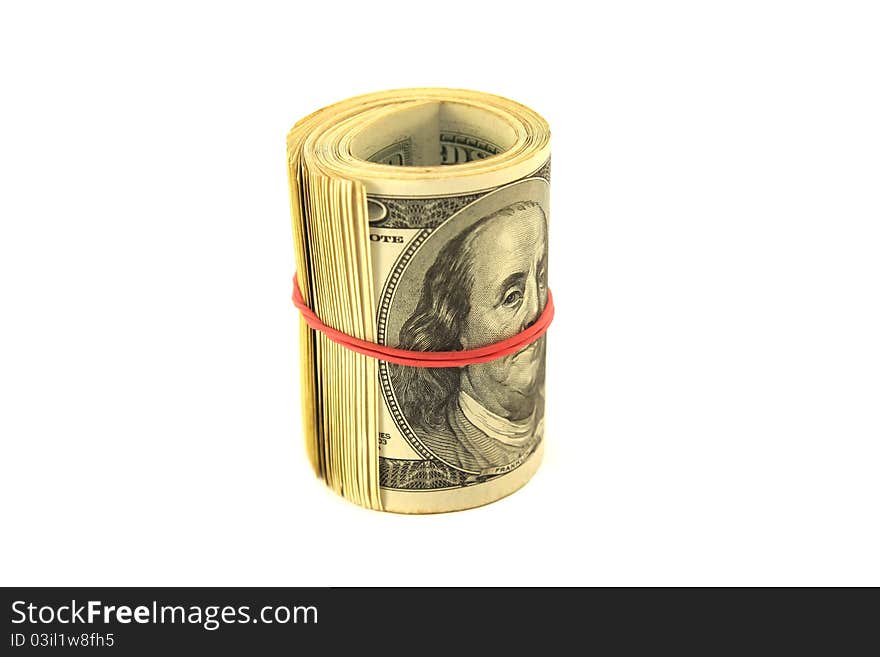 Roll of money on a white background