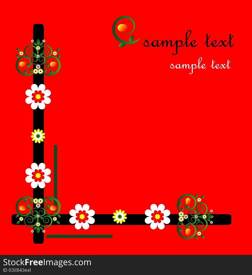 Decorative framework with flower on red background