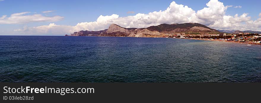 Panorama of Sudak. Black sea