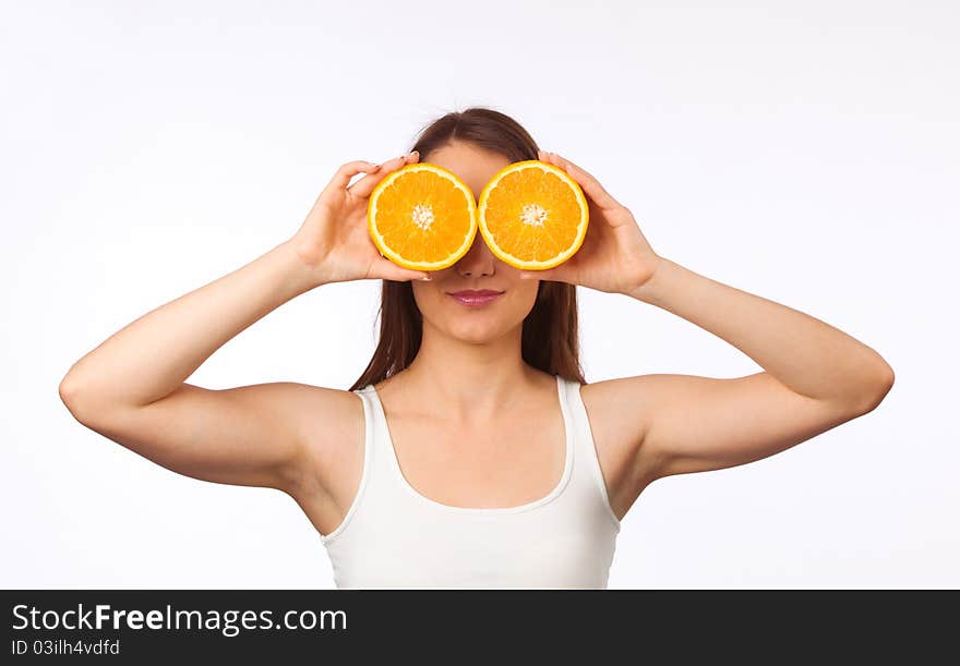 Young Woman With Halved Orange