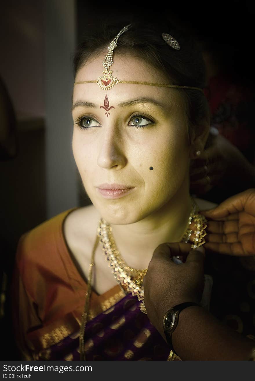 Preparation of european bride to traditional indian wedding. Preparation of european bride to traditional indian wedding