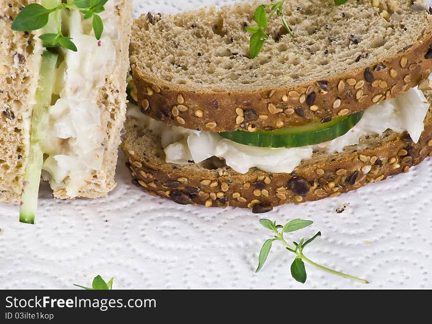 Cucumber and coleslaw sandwich