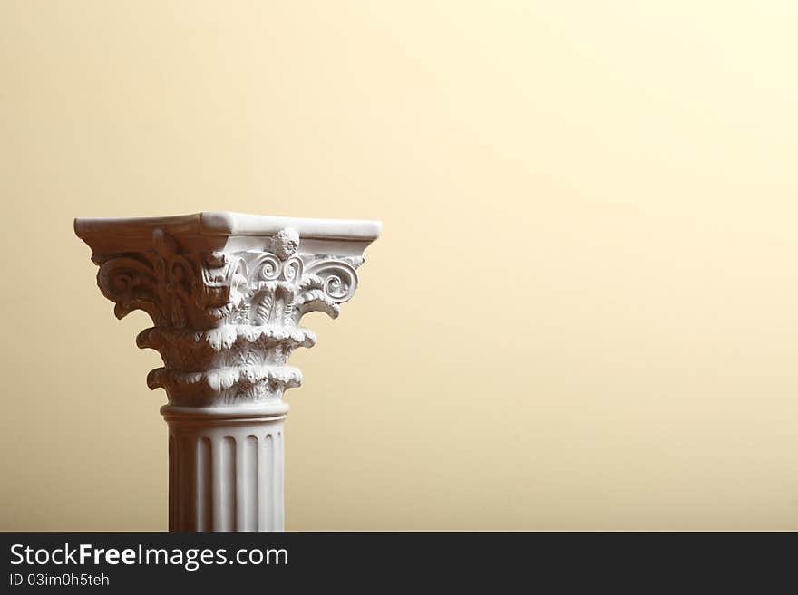 White column indoor on yellow background. White column indoor on yellow background