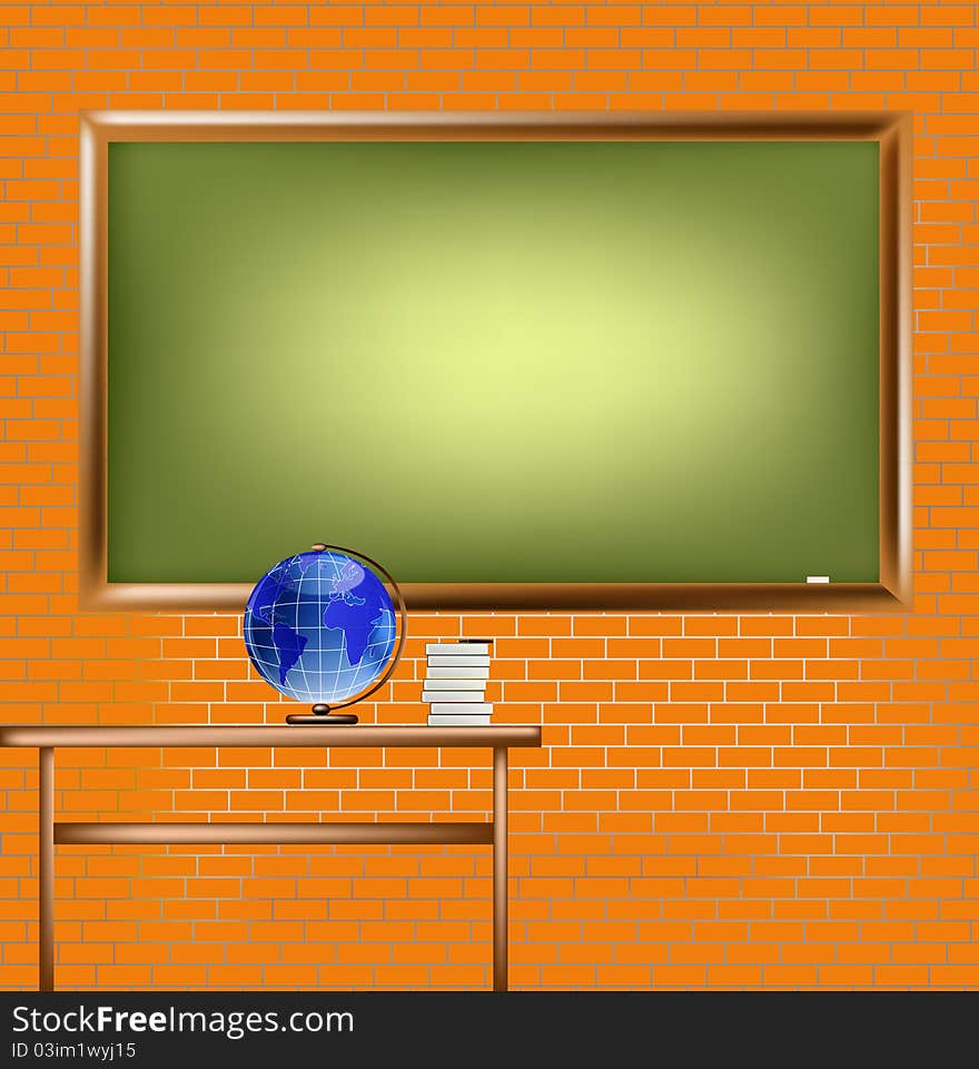 Empty School Blackboard At Brick Wall