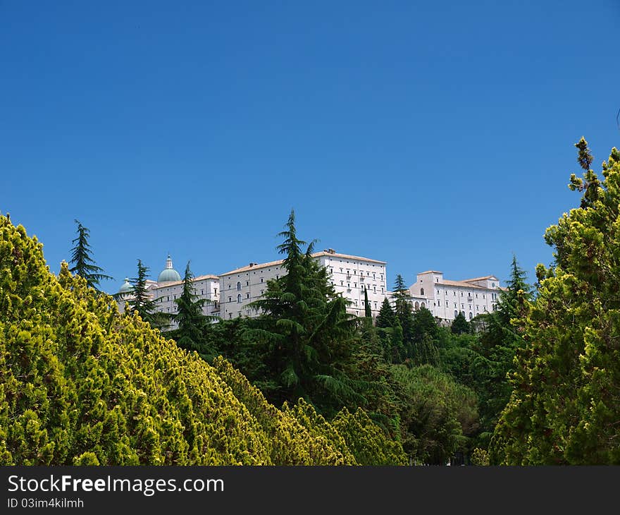 The Benedictine monastery at the top of Monte Cassino, Italy. The Benedictine monastery at the top of Monte Cassino, Italy