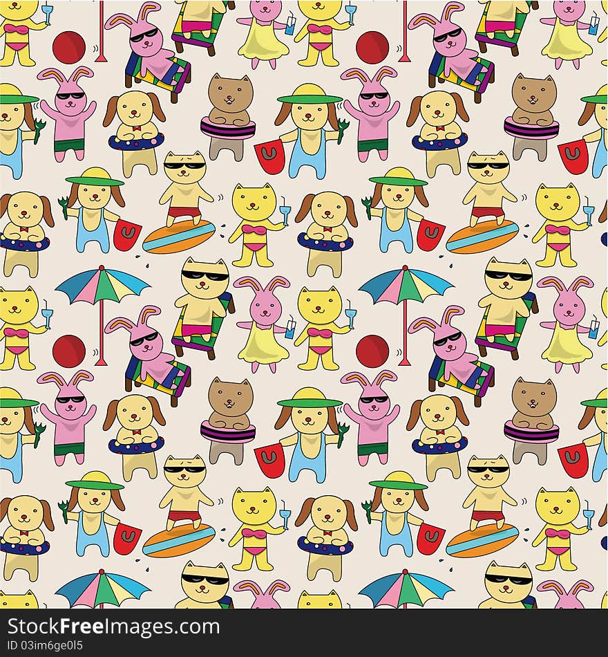 Summer animal seamless pattern, drawing