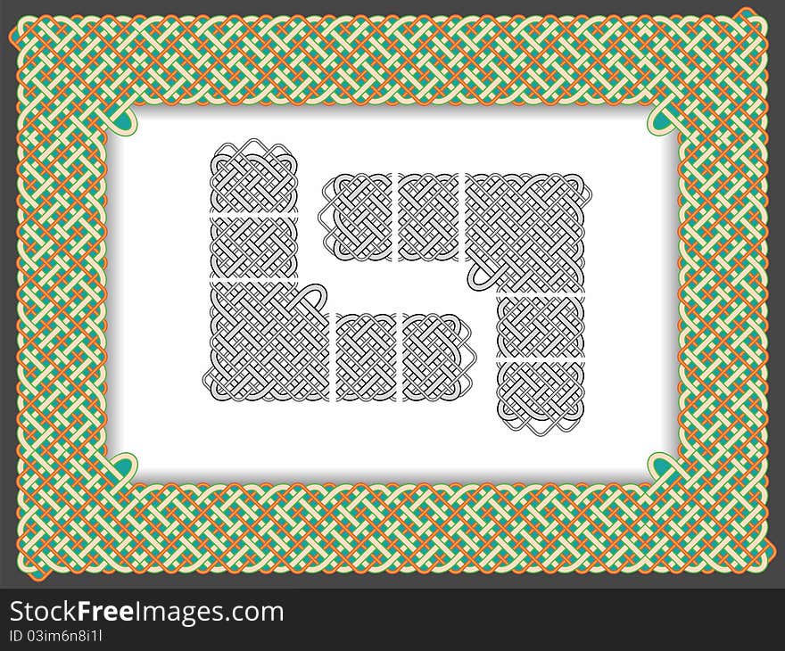 Background with a frame in the form of Celtic patterns in a