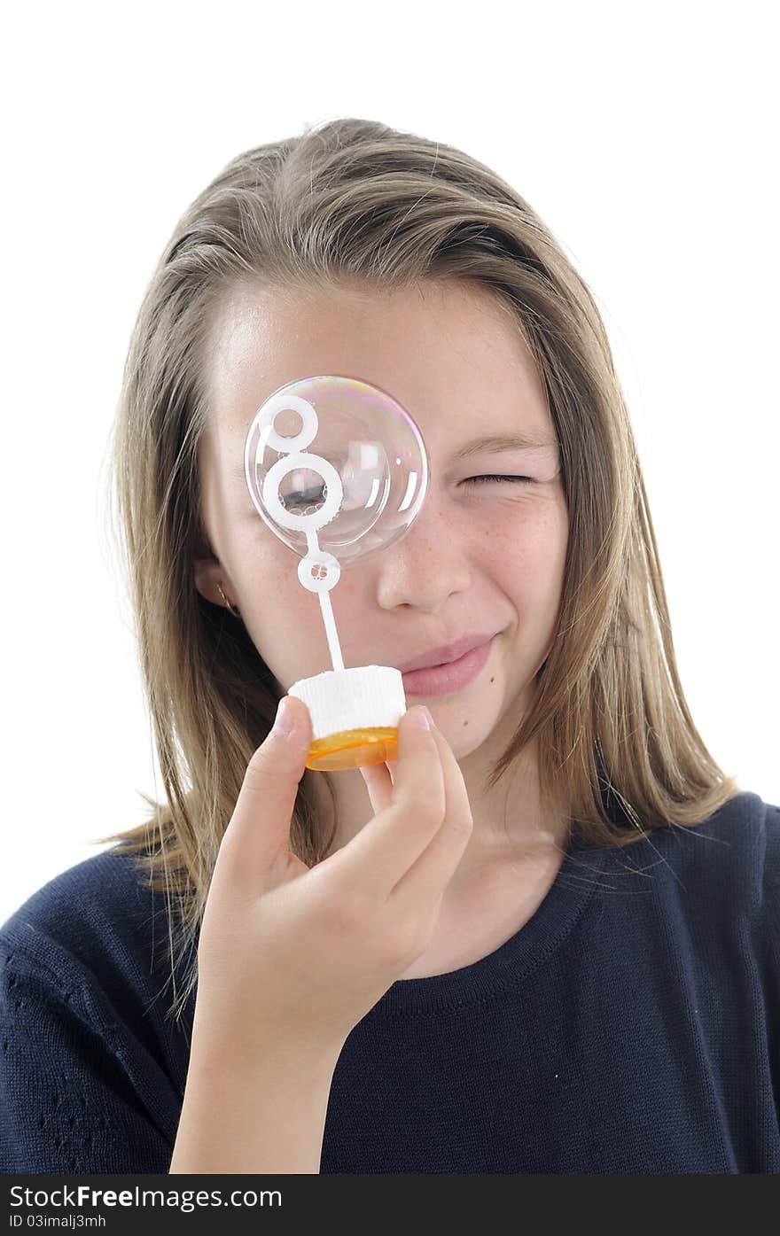 Soap bubbles and smiling human face