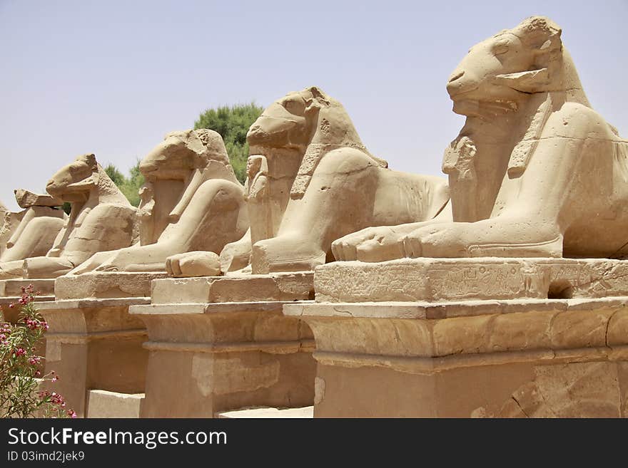 Ancient statues in the Karnak Temple. Luxor