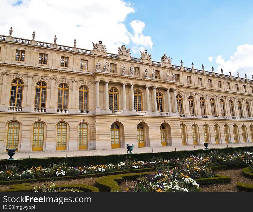 Castle of Versaille frontage with blue sky in the background , Landscape