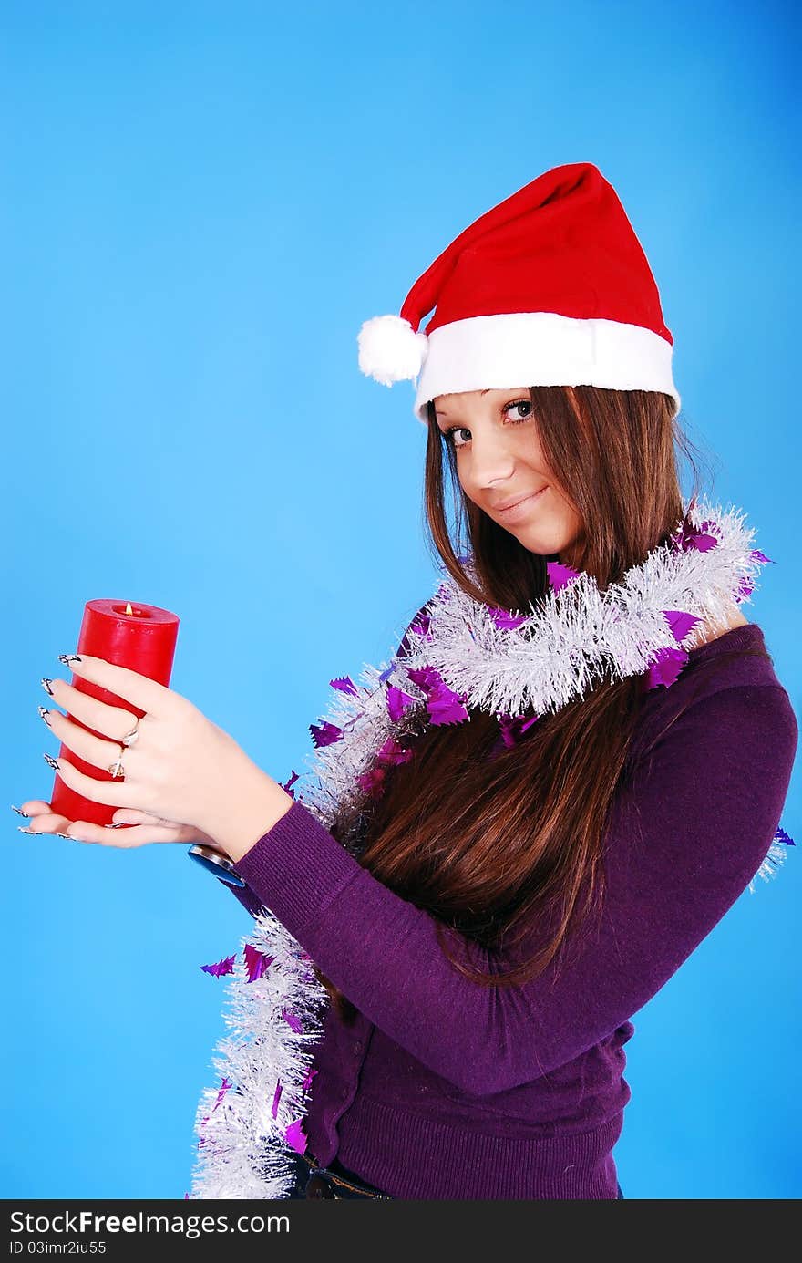 Portrait of beautiful girl wearing santa claus clothes. Portrait of beautiful girl wearing santa claus clothes.