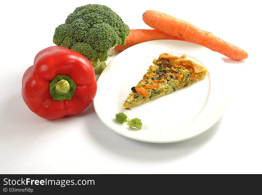 Vegetable pie on a white dish