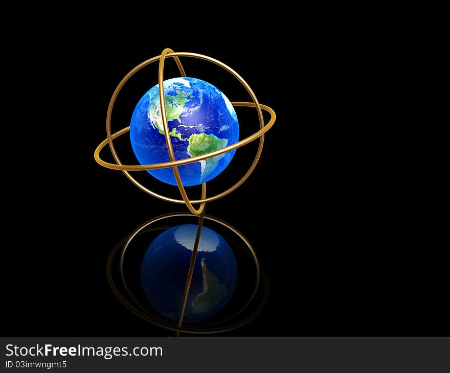 Earth with longitude and latitude rings on dark background