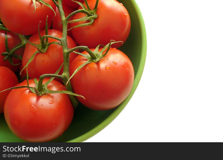 Closeup of fresh tomatoes text