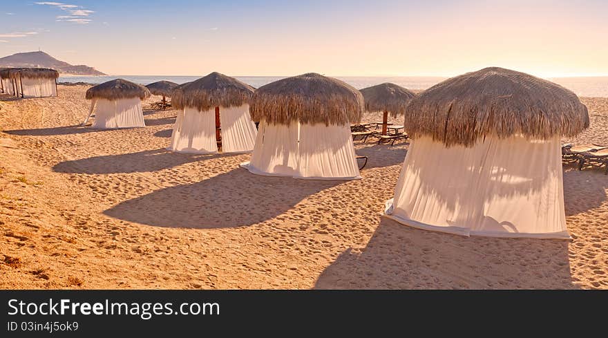 Tiki Huts and Massage Tents on Beach