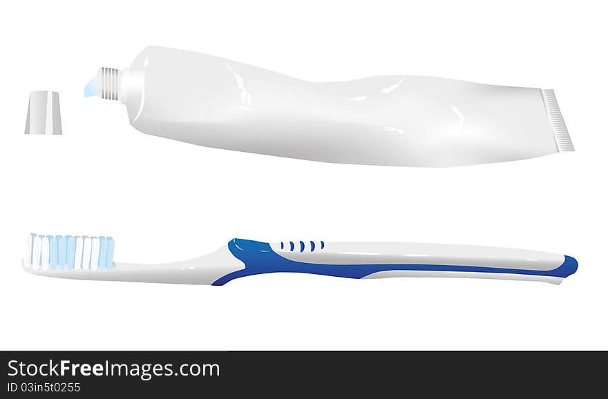 Tooth paste and brush isolated on the white. Vector illustration