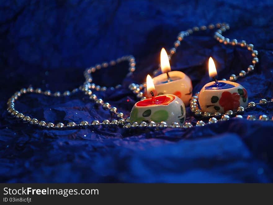 Heart Candles Deep Blue Background