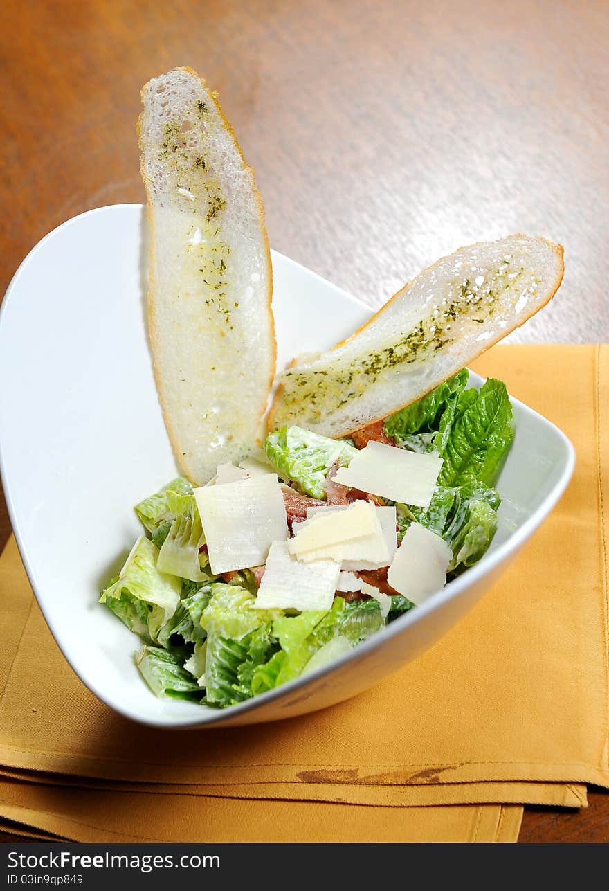 Close-up of salad and bread