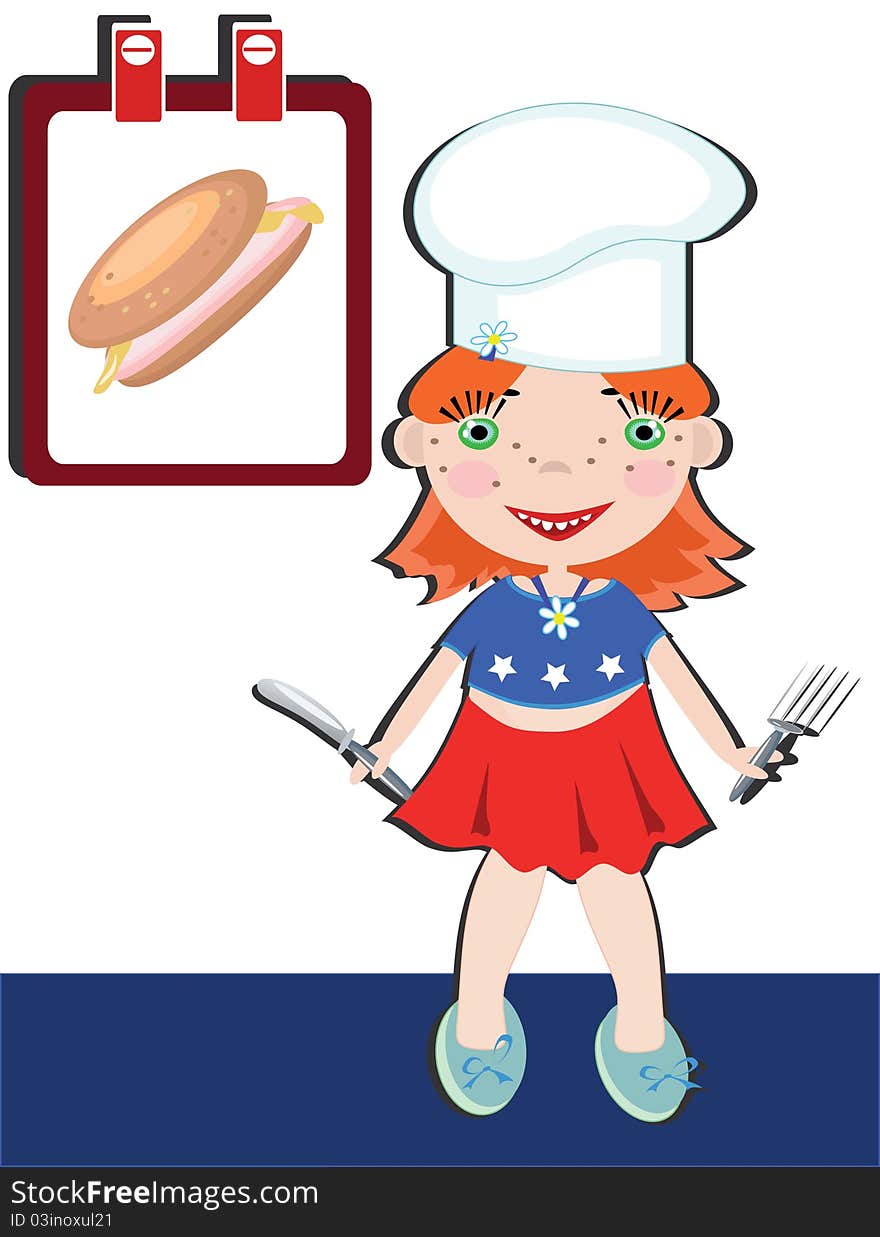 National Hot Dog Day,girl-cook and calendar with hot dog