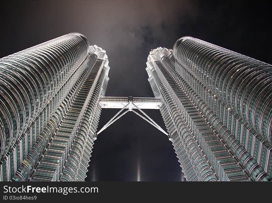 Petronas towers night shot showing both towers. Petronas towers night shot showing both towers