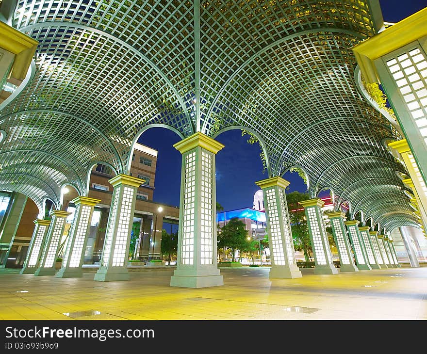 Corridor in night of city park. Corridor in night of city park