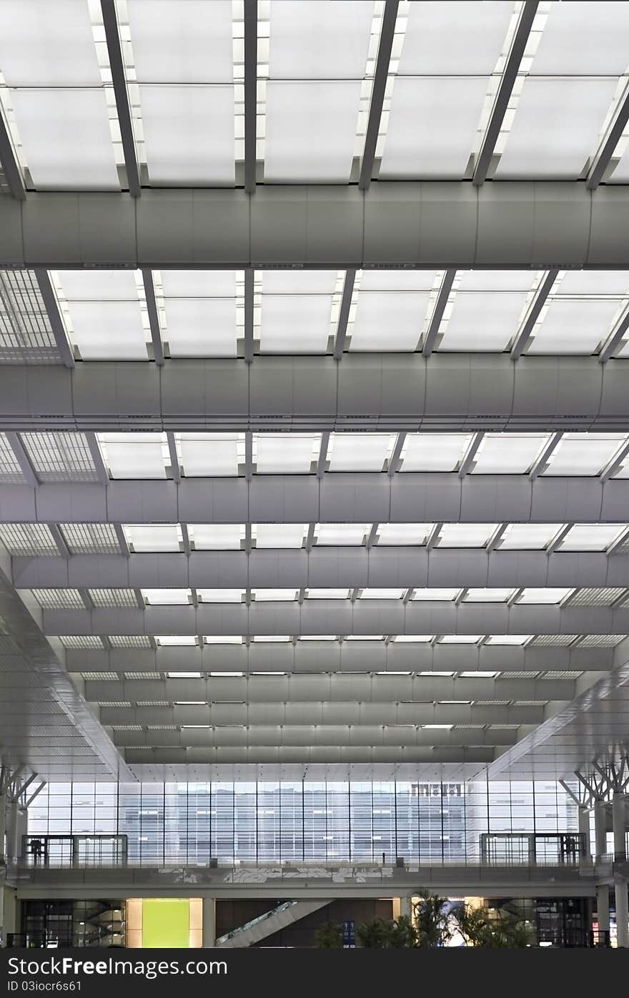 A light and bright train station ceiling in daytime