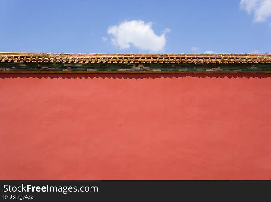 Ancient red wall in Forbidden City beijing, China.