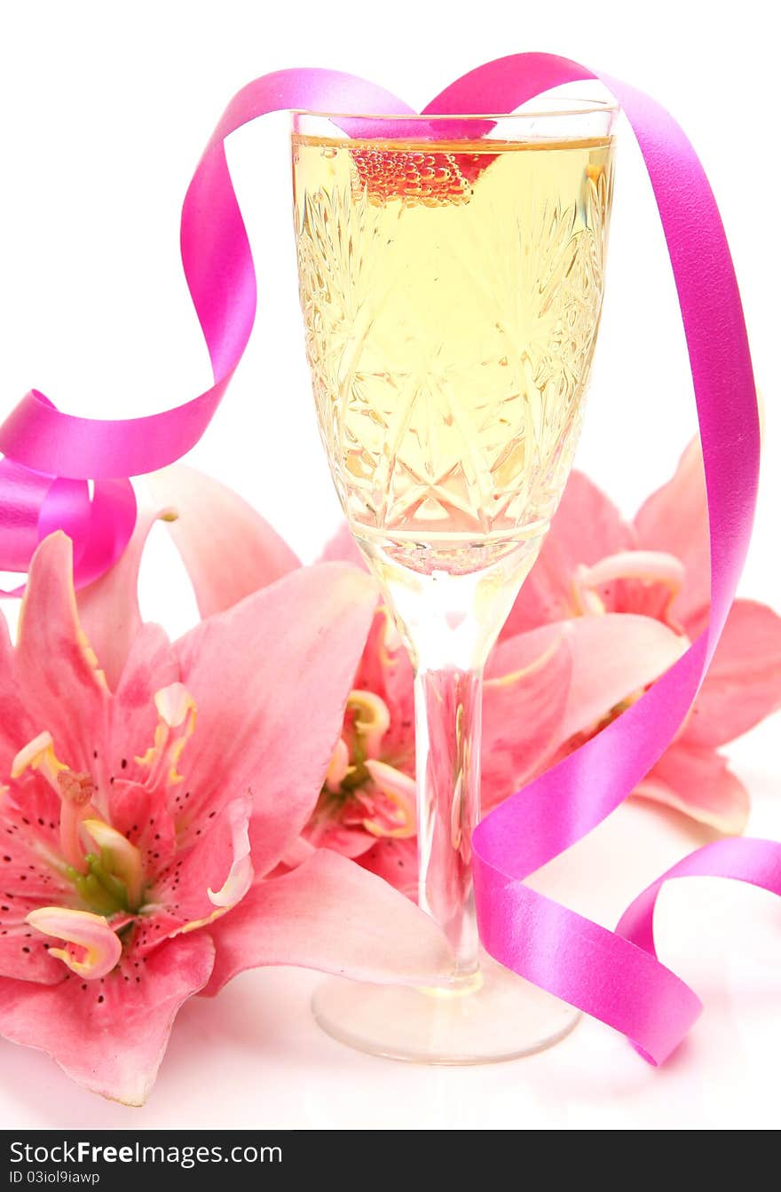 Pink lilies and champagne