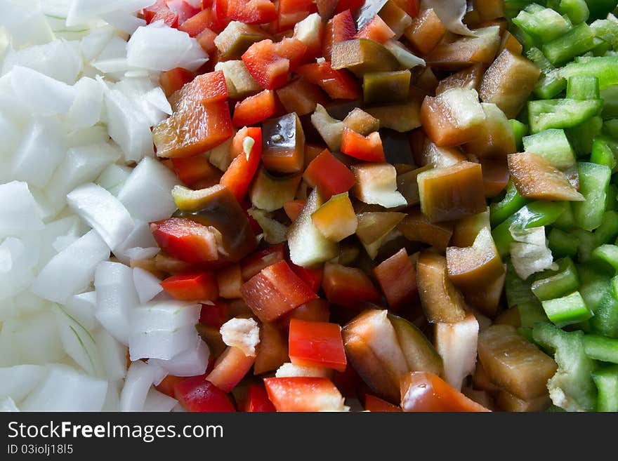 Chopped vegetables to make a seafood cocktail